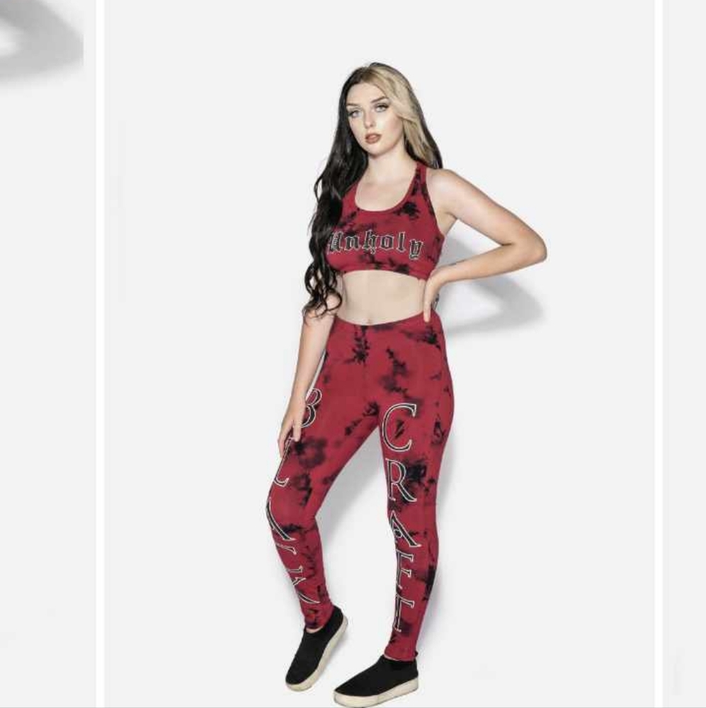 Black craft cult red tye dye bra and leggings set🖤